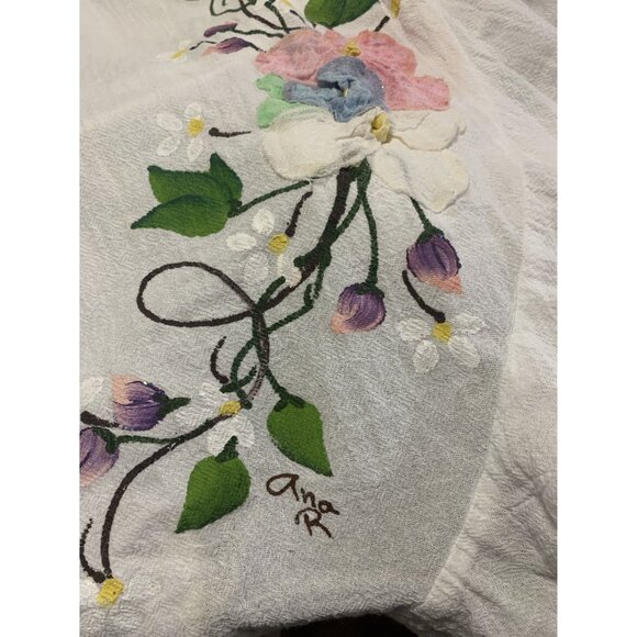 Ana Rosa OS Artsy Hand-Painted Floral Coastal Lightweight Maxi Dress Feminine - Picture 5 of 7